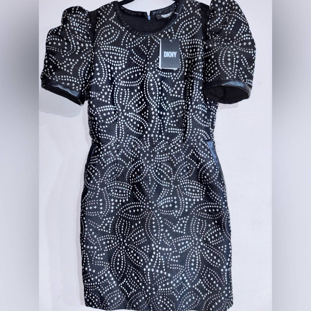 DKNY Black and Silver  Patterned Mini Dress
